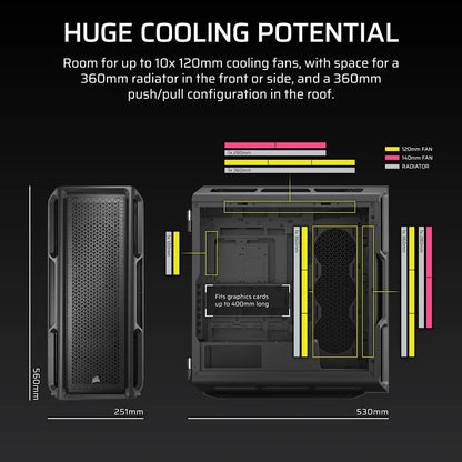 CORSAIR CHASSIS 5000T - CC-9011300-WW- MID-TOWER PC CASE WITHOUT PSU, BLACK