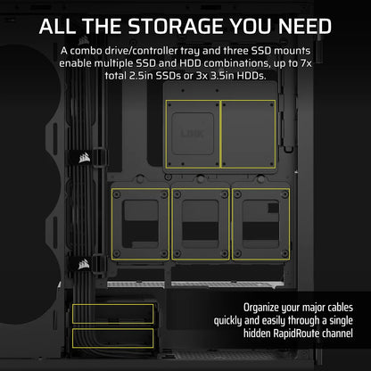 CORSAIR CHASSIS 5000T - CC-9011300-WW- MID-TOWER PC CASE WITHOUT PSU, BLACK