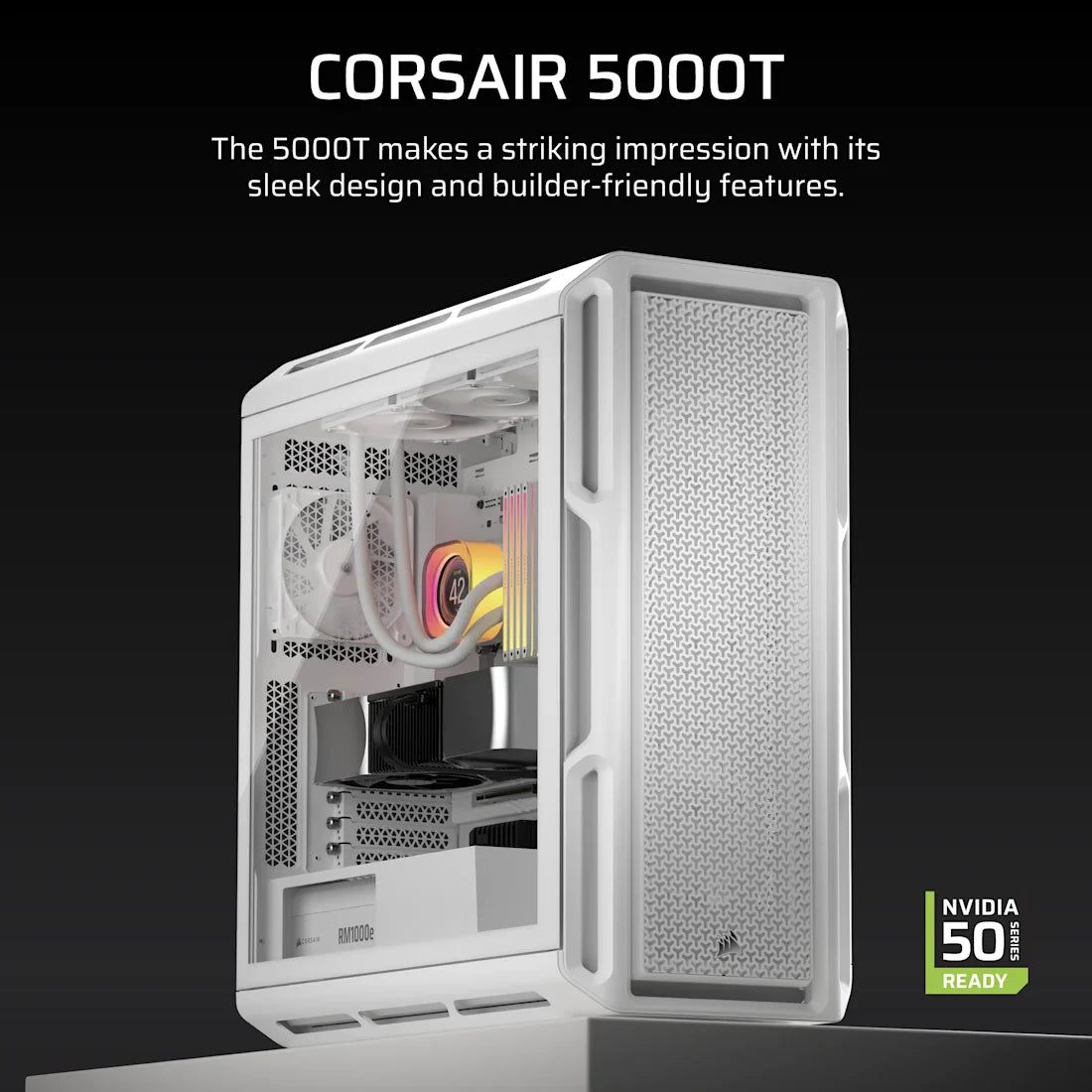 CORSAIR CHASSIS 5000T - CC-9011301-WW- MID-TOWER PC CASE WITHOUT PSU , WHITE