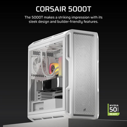 CORSAIR CHASSIS 5000T - CC-9011301-WW- MID-TOWER PC CASE WITHOUT PSU , WHITE