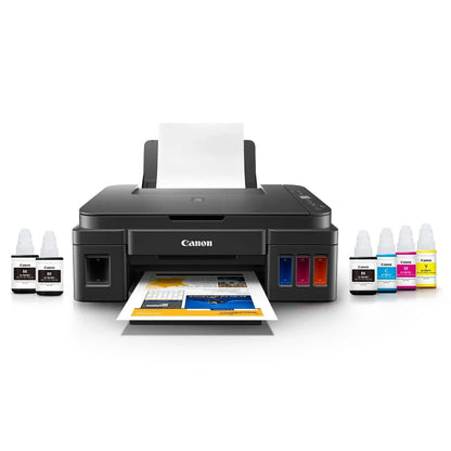 Canon PIXMA MegaTank G2012 All in One Inktank Colour Printer with 2 Additional Black Ink Bottles (Per Black Bottle Yield 6000 Prints and Colour 7000 Prints) for Home/Office