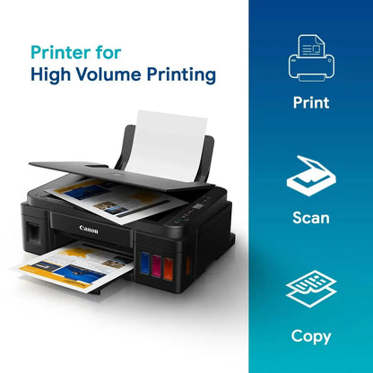Canon PIXMA MegaTank G2012 All in One Inktank Colour Printer with 2 Additional Black Ink Bottles (Per Black Bottle Yield 6000 Prints and Colour 7000 Prints) for Home/Office