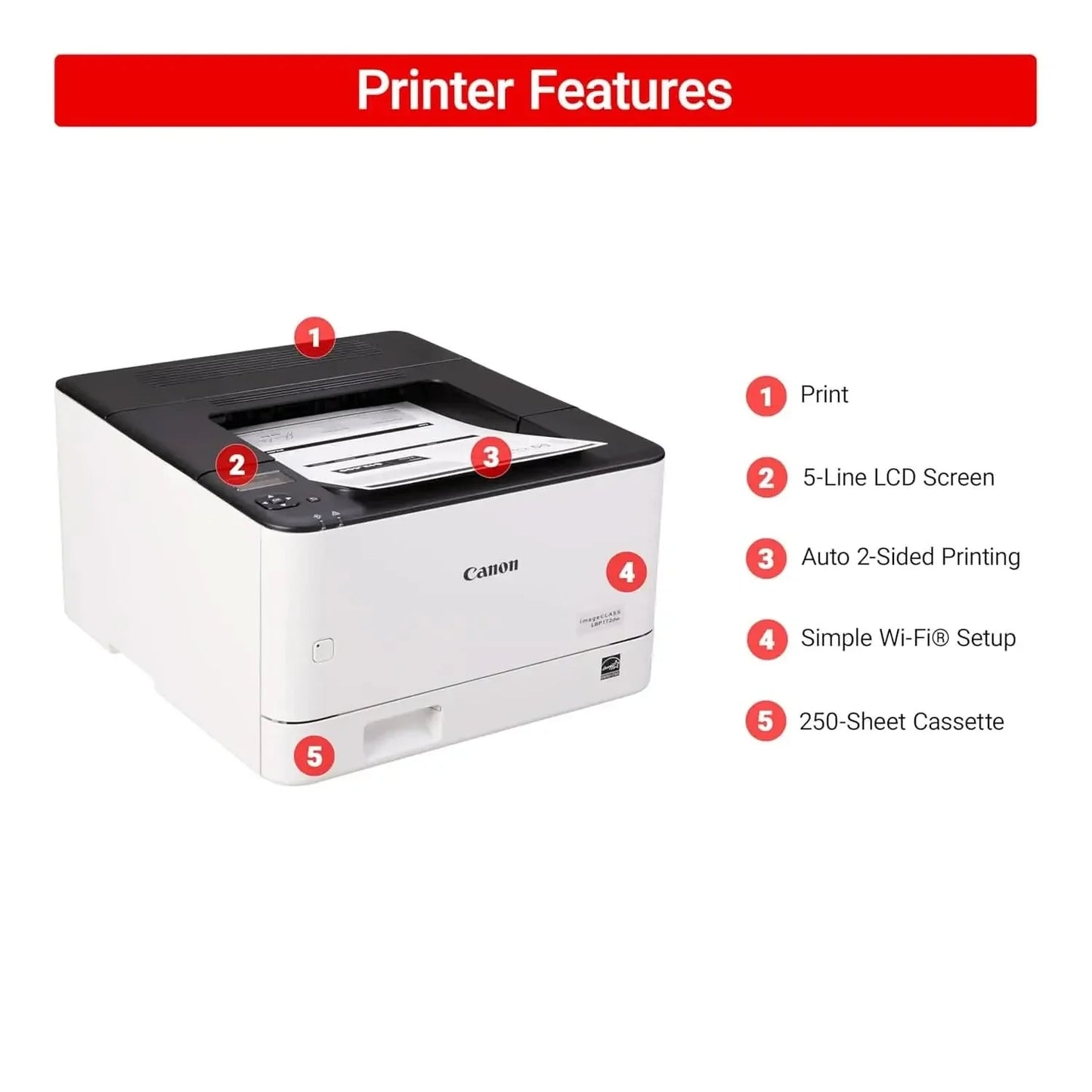 Canon imageCLASS LBP172dw Monochrome Duplex, Wireless Laser Printer, Single Function, Home Office, Mobile Ready White