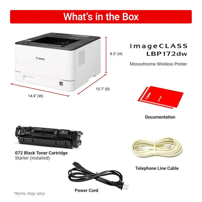 Canon imageCLASS LBP172dw Monochrome Duplex, Wireless Laser Printer, Single Function, Home Office, Mobile Ready White