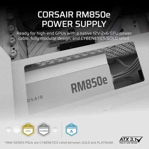 Corsair PSU. RMe Series RM850e - Fully Modular Low-Noise ATX Power Supply - White - CP-9020293-IN