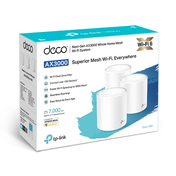 TPLink Deco X60 AX3000 (3-Pack) Whole Home Mesh Wi-Fi System