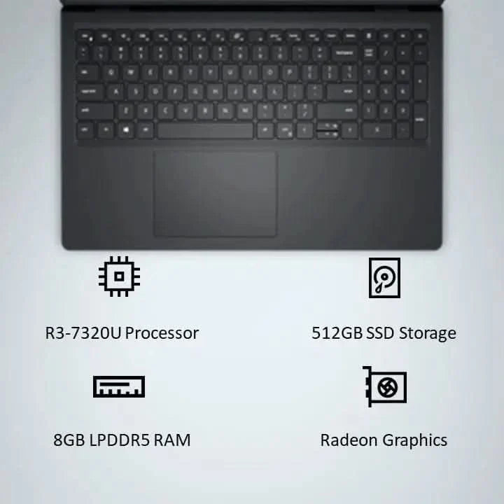 Dell 15, AMD Ryzen 3 7320U, 8GB RAM, 512GB SSD, FHD, 15.6"/39.62cm, Windows 11, Office H&S 2024, Black Laptop