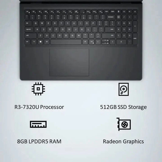 Dell 15, AMD Ryzen 3 7320U, 8GB RAM, 512GB SSD, FHD, 15.6"/39.62cm, Windows 11, Office H&S 2024, Black Laptop