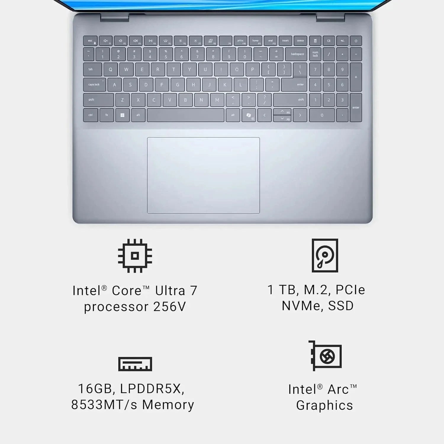 Dell 16 Plus Laptop DB16250-16.0-inch 16:10 2.5K Display, Intel Core Ultra 7 256V, 16GB LPDDR5X Memory, 1TB SSD, Intel Arc Graphics Laptop