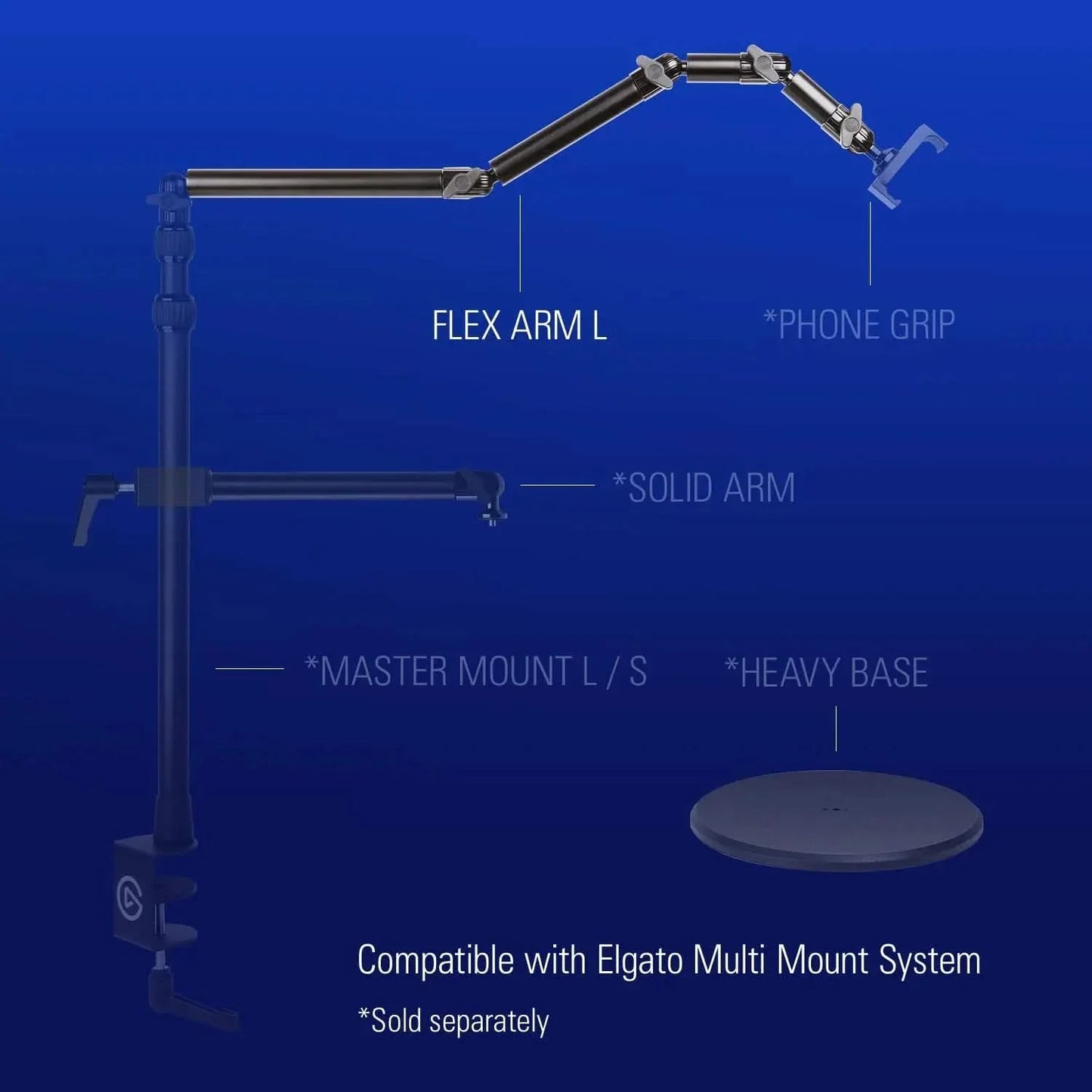 Elgato Flex Arm for Multi Mount - Four Steel Tubes with Ball Joints, Compatible with All Elgato Accessories