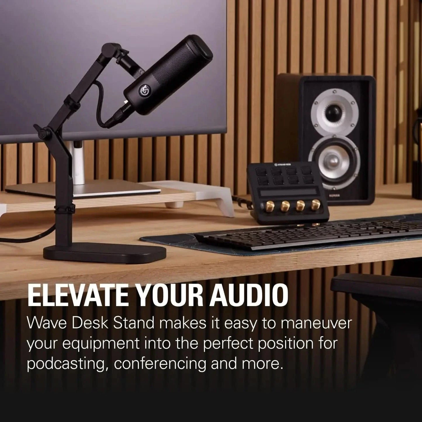 Elgato Wave Desk Stand - Adjustable Mounting Arm for Microphones, Works, HyperX, Rode, Fifine, Shure and More Mics, Compatible 1/4, 3/8 & 5/8 Thread, for Recording/Podcasting/Streaming