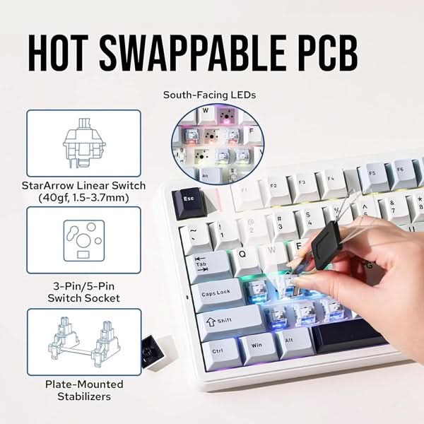 AULA F99 Pro 96 Percentage Tri-Mode Wireless Full Size Mechanical Gaming Keyboard With KnobIce Blue, Star Vector (Seiya) Switch