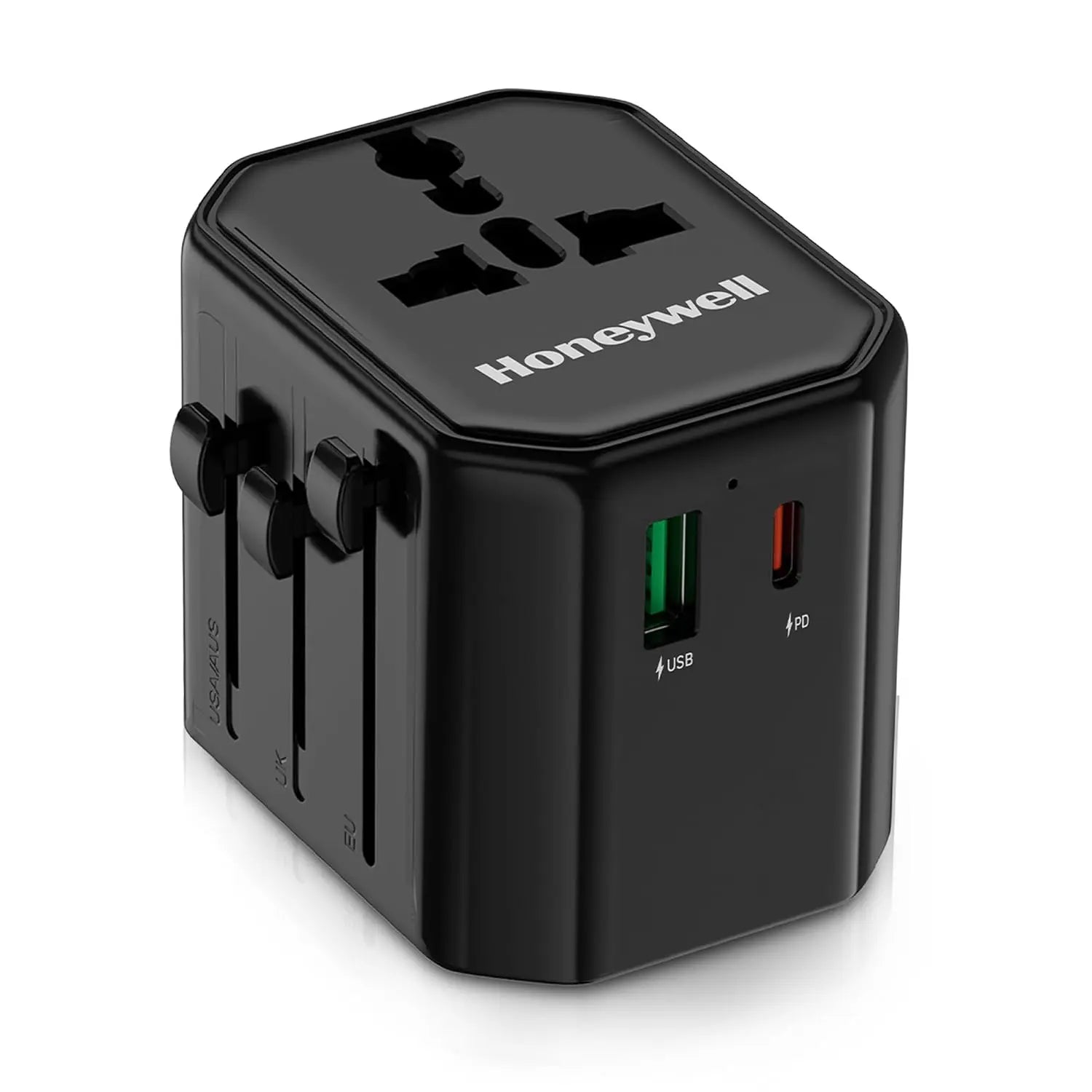 Honeywell New Launch Universal Travel Adapter 38W, 3-in-1 Fast Charging, Universal Socket, TypeC, USBA, Worldwide Wall Charger for EU,US,UK & CN/AUS