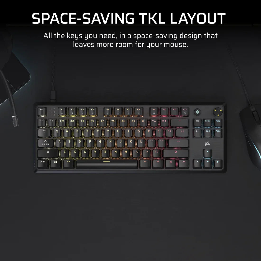CORSAIR K70 CORE TKL TENKEYLESS MECHANICAL GAMING KEYBOARD BACKLIT RGB LED BLACK - CORSAIR MLX RED, ABS DS KEYCAPS