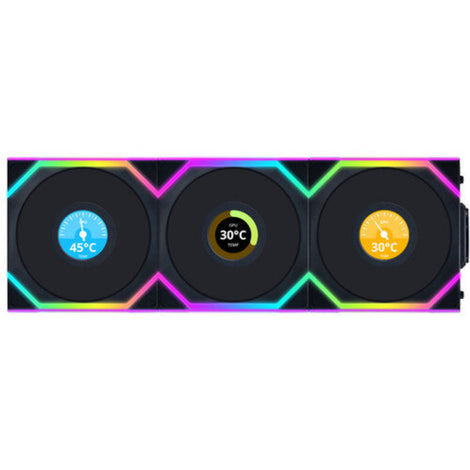 LIAN LI Uni Fan SL120 LCD 120mm ARGB Wireless Reverse Blade Cabinet Fan (Black) (Triple Pack)