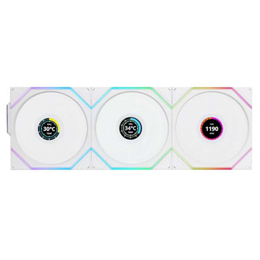 LIAN LI Uni Fan TL120 Reverse Blade 120mm LCD Wireless ARGB Cabinet Fan ( White ) ( Triple Pack )