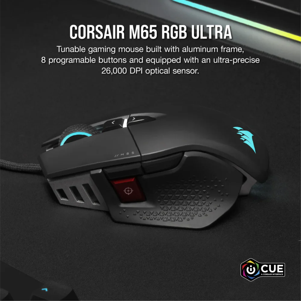 CORSAIR M65 RGB Ultra WIred Ergonomic Gaming Mouse ( Black ) ( 26000DPI / 8 Macro Buttons )