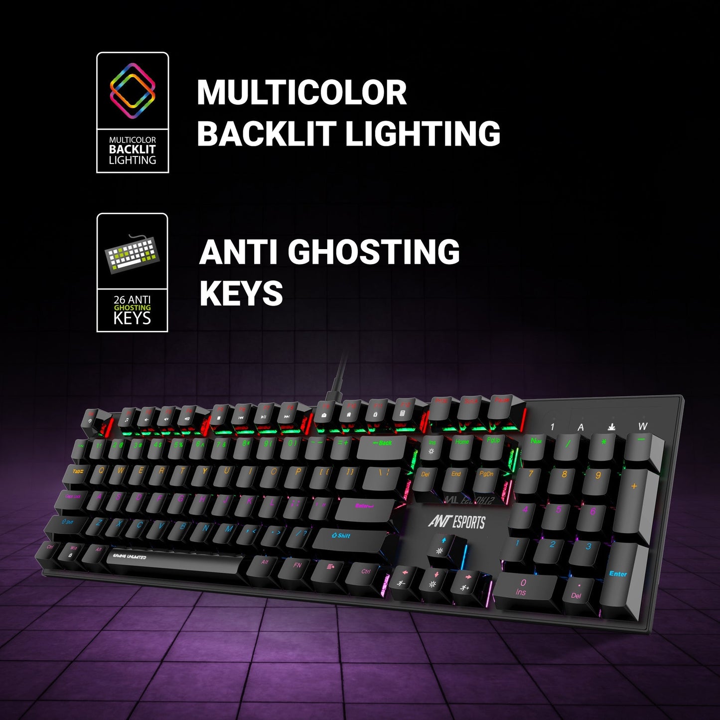 ANT ESPORTS MK3200 V2 MECHANICAL GAMING KEYBOARD MULTICOLOR LED BACKLIT WIRED -BLUE SWITCH