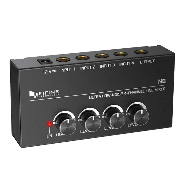 FIFINE N5 Four Channel Line Mixer With Individual Volume Controls