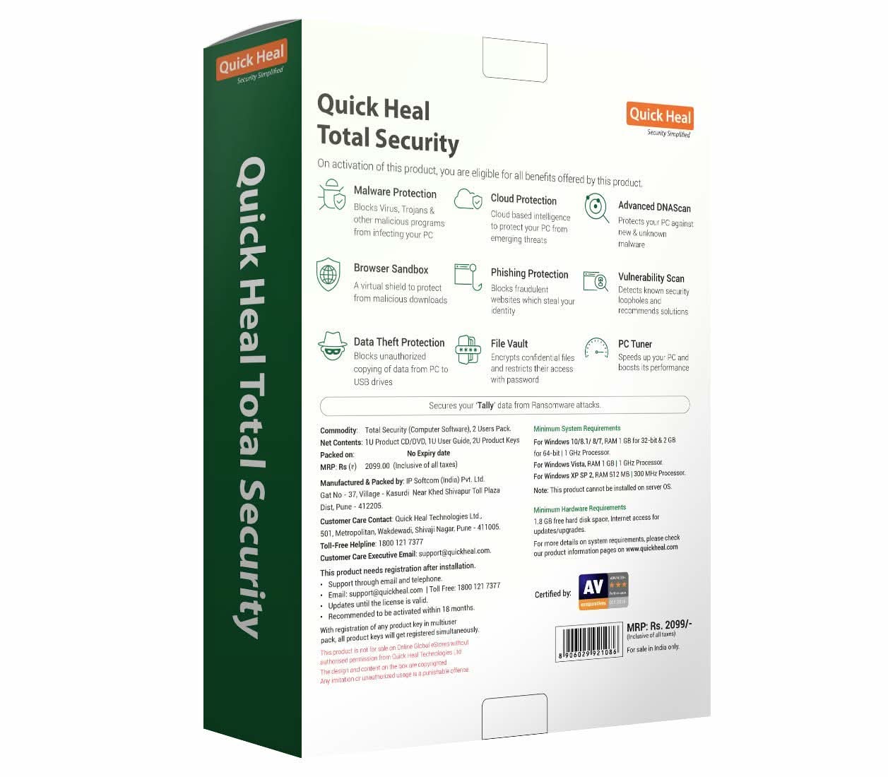 QUICK HEAL TOTAL SECURITY - 2 USER 1 YEAR 2HRS EMAIL DELIVERY