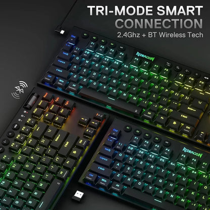 Redragon K621 Horus TKL RGB Mechanical Keyboard, 5.0 BT/2.4 Ghz/Wired Three Modes 80% Ultra-Thin Low Profile & Linear Red Switches, Black