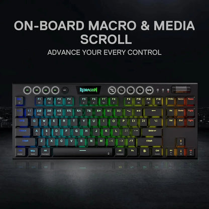 Redragon K621 Horus TKL RGB Mechanical Keyboard, 5.0 BT/2.4 Ghz/Wired Three Modes 80% Ultra-Thin Low Profile & Linear Red Switches, Black