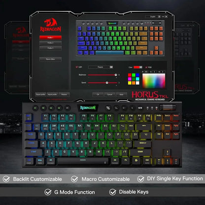 Redragon K621 Horus TKL RGB Mechanical Keyboard, 5.0 BT/2.4 Ghz/Wired Three Modes 80% Ultra-Thin Low Profile & Linear Red Switches, Black