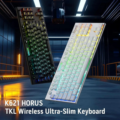 Redragon K621 Horus TKL RGB Mechanical Keyboard, 5.0 BT/2.4 Ghz/Wired Three Modes 80% Ultra-Thin Low Profile & Linear Red Switches, Black