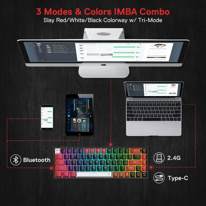 Redragon K631 PRO 65% 3-Mode Wireless RGB Gaming Keyboard, 68 Keys Hot-Swappable Compact Mechanical Keyboard PCB Socket & Dedicated Arrow Keys, Quiet Red Linear Switch