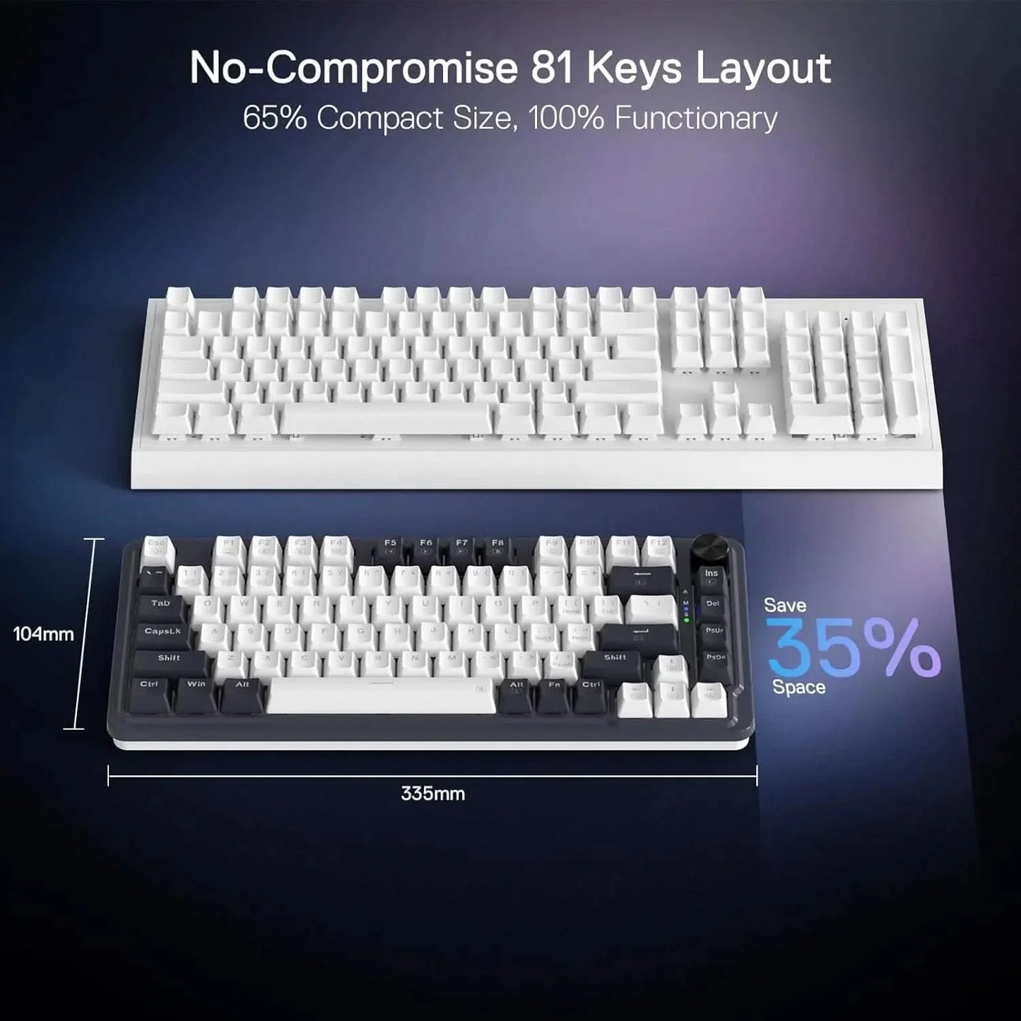 Redragon K673 PRO 75% Wireless Gasket RGB Gaming Keyboard, 3-Modes 81 Keys Compact Mechanical Keyboard Dedicated Knob Control & Sound Absorbing Pads (Linear Red Switch)