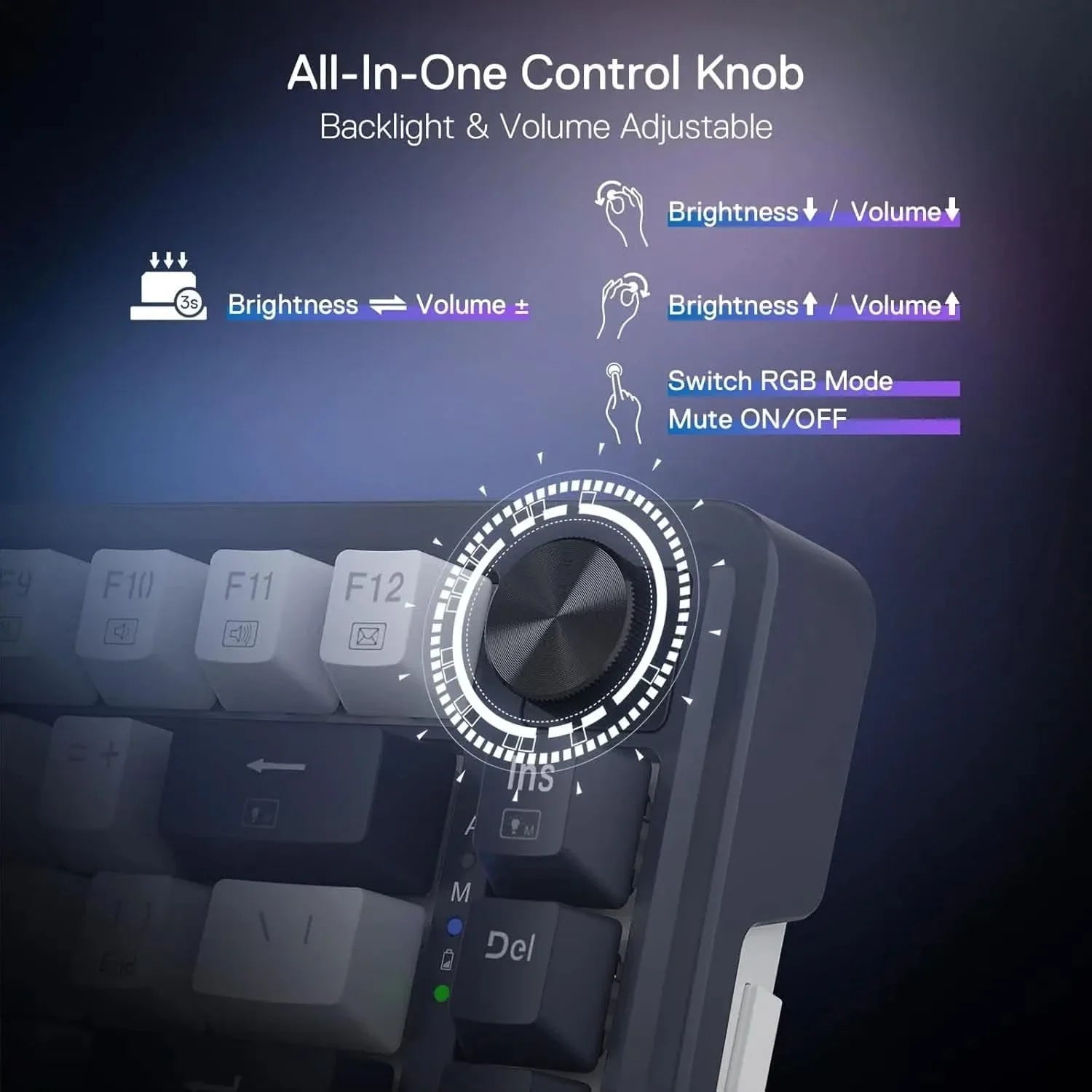 Redragon K673 PRO 75% Wireless Gasket RGB Gaming Keyboard, 3-Modes 81 Keys Compact Mechanical Keyboard Dedicated Knob Control & Sound Absorbing Pads (Linear Red Switch)