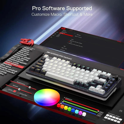 Redragon K673 PRO 75% Wireless Gasket RGB Gaming Keyboard, 3-Modes 81 Keys Compact Mechanical Keyboard Dedicated Knob Control & Sound Absorbing Pads (Linear Red Switch)