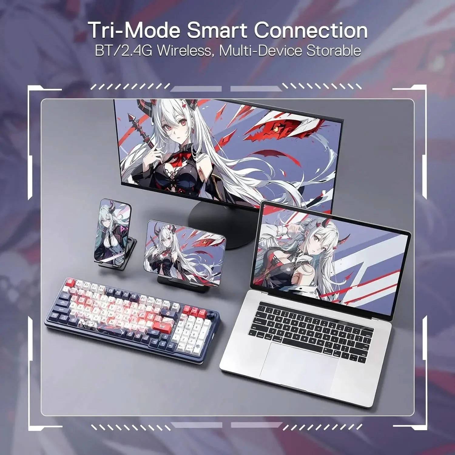 Redragon K686 PRO SE 98 Keys Wireless Gasket RGB Gaming Keyboard, 3-Mode Anime Mechanical Keyboard, Dedicated Knob Control & 5-Layer Noise Dampening, Custom Hi-Fi Linear Switch