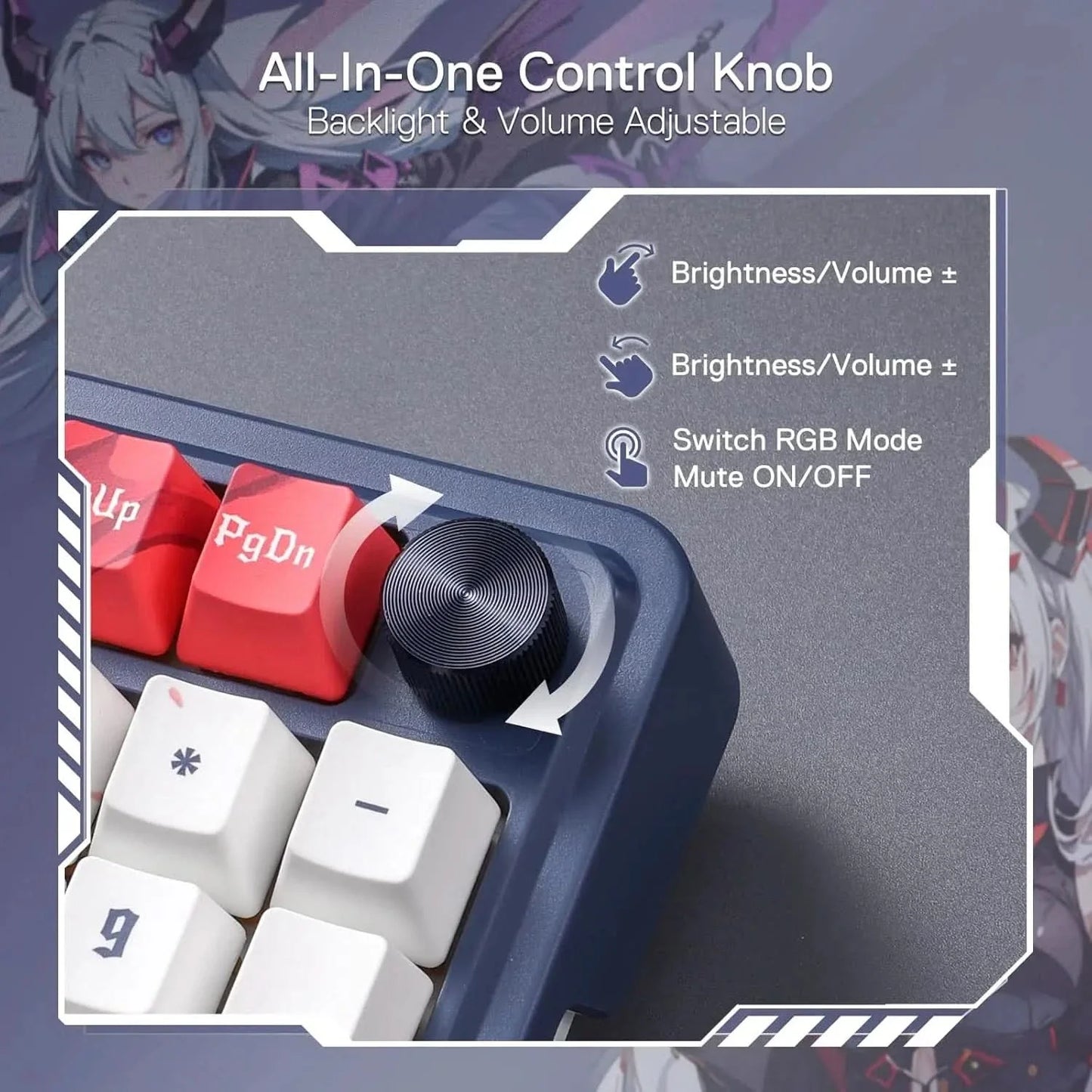 Redragon K686 PRO SE 98 Keys Wireless Gasket RGB Gaming Keyboard, 3-Mode Anime Mechanical Keyboard, Dedicated Knob Control & 5-Layer Noise Dampening, Custom Hi-Fi Linear Switch