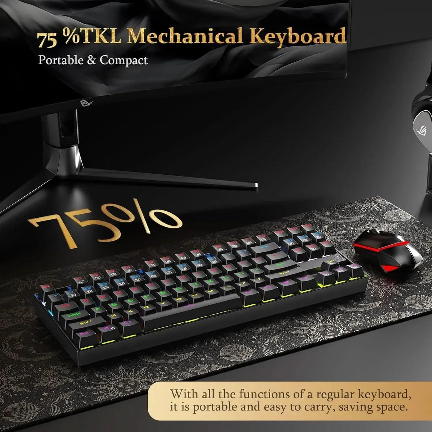 Redragon Kumara K552-RGB LED Backlit USB Mechanical Gaming Keyboard Without Numlock Keys (Black)