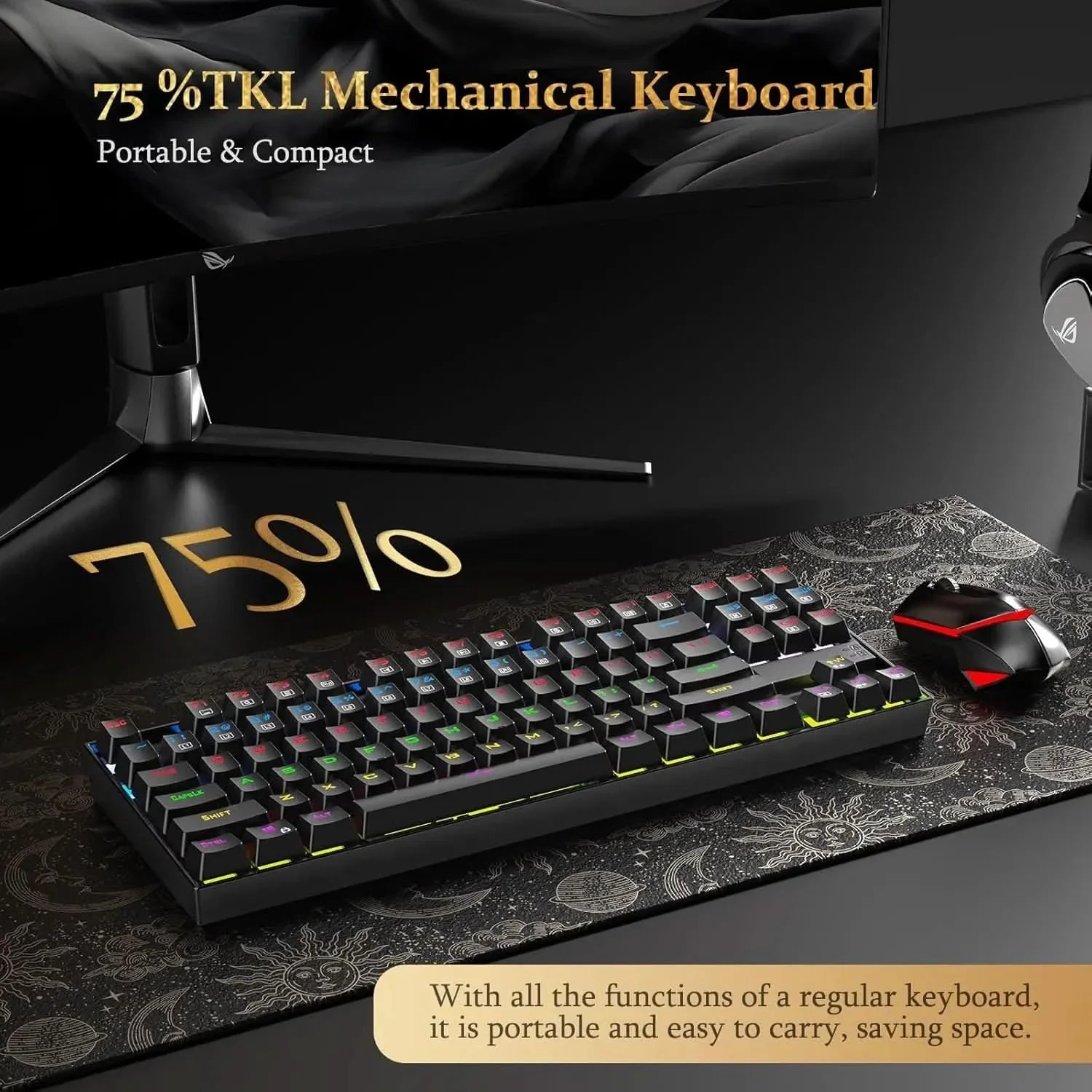 Redragon Kumara K552-RGB LED Backlit USB Mechanical Gaming Keyboard Without Numlock Keys (Black)