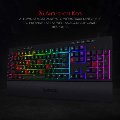 Redragon Shiva K512 RGB Backlit Membrane Wired Gaming Keyboard with Multimedia Keys, 6 Extra On-Board Macro Keys, Dedicated Media Control (Black)