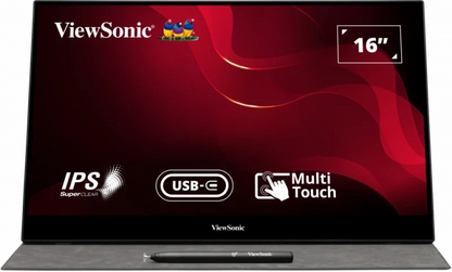 VIEWSONIC PORTABLE TOUCH MONITOR TD1655, 15.6 INCH(39.624 CM) 1920 X 1080 PIXELS LED WITH IPS PANEL, 10 POINT CAPACITIVE TOUCH SCREEN, FRAMELESS, 2 WAY POWERED 60W USB C, DUAL SPEAKERS(METALIC SILVER)