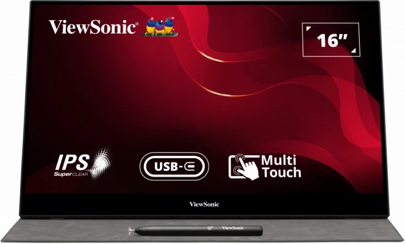 VIEWSONIC PORTABLE TOUCH MONITOR TD1655, 15.6 INCH(39.624 CM) 1920 X 1080 PIXELS LED WITH IPS PANEL, 10 POINT CAPACITIVE TOUCH SCREEN, FRAMELESS, 2 WAY POWERED 60W USB C, DUAL SPEAKERS(METALIC SILVER)