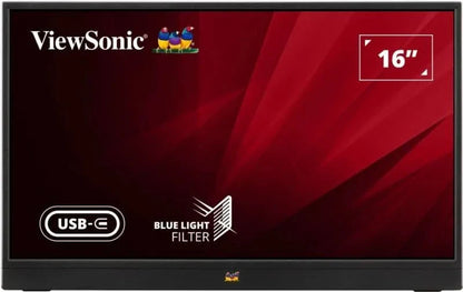 VIEWSONIC 40.64 CM (16") FHD PORTABLE MONITOR FOR MULTITASKING LAPTOP SECOND SCREEN | IPS | 2-TYPE-C | 60W CHARGE BACK | MINI HDMI | SPEAKER | 680GRMS | 9.85MM | PIVOT-ABLE DISPLAY |KICK STAND |VA1655