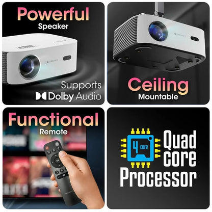 ZEBRONICS PIXAPLAY 17, Smart LED Projector, 6000 Lumens, 4K Support, Dolby Audio, 224 Inch Screen Size, HDMI, USB, WiFi, 1080p Native, APP Support, Miracast, Auto Keystone