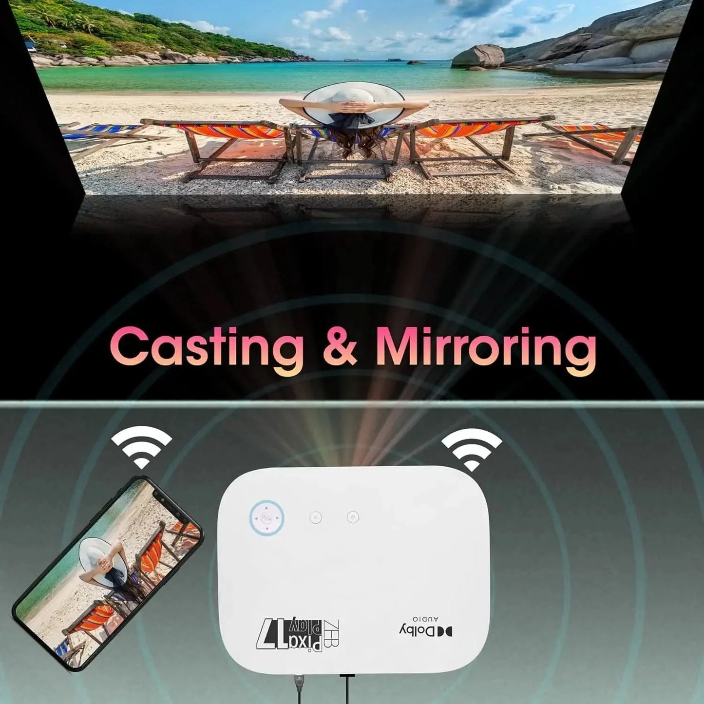 ZEBRONICS PIXAPLAY 17, Smart LED Projector, 6000 Lumens, 4K Support, Dolby Audio, 224 Inch Screen Size, HDMI, USB, WiFi, 1080p Native, APP Support, Miracast, Auto Keystone