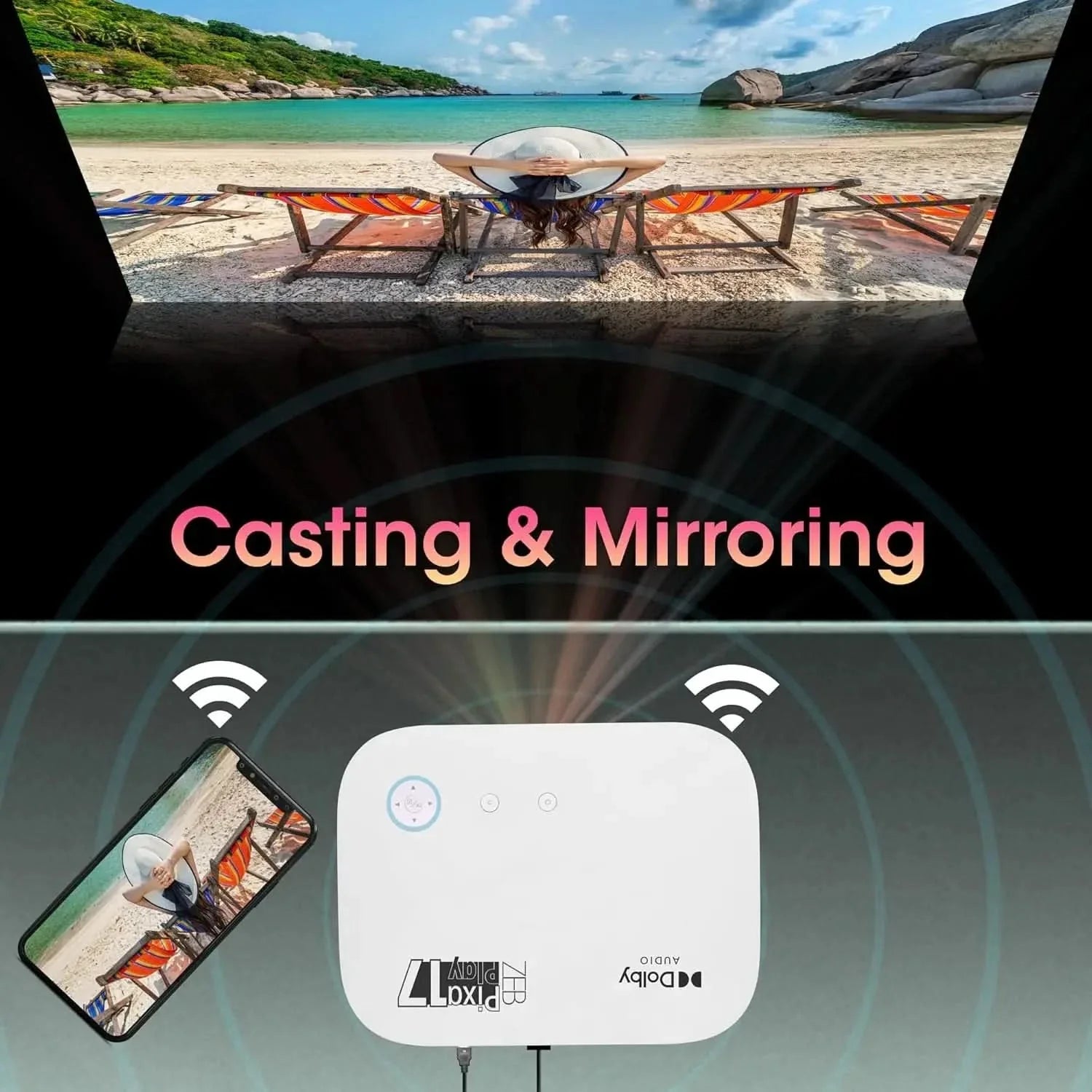 ZEBRONICS PIXAPLAY 17, Smart LED Projector, 6000 Lumens, 4K Support, Dolby Audio, 224 Inch Screen Size, HDMI, USB, WiFi, 1080p Native, APP Support, Miracast, Auto Keystone