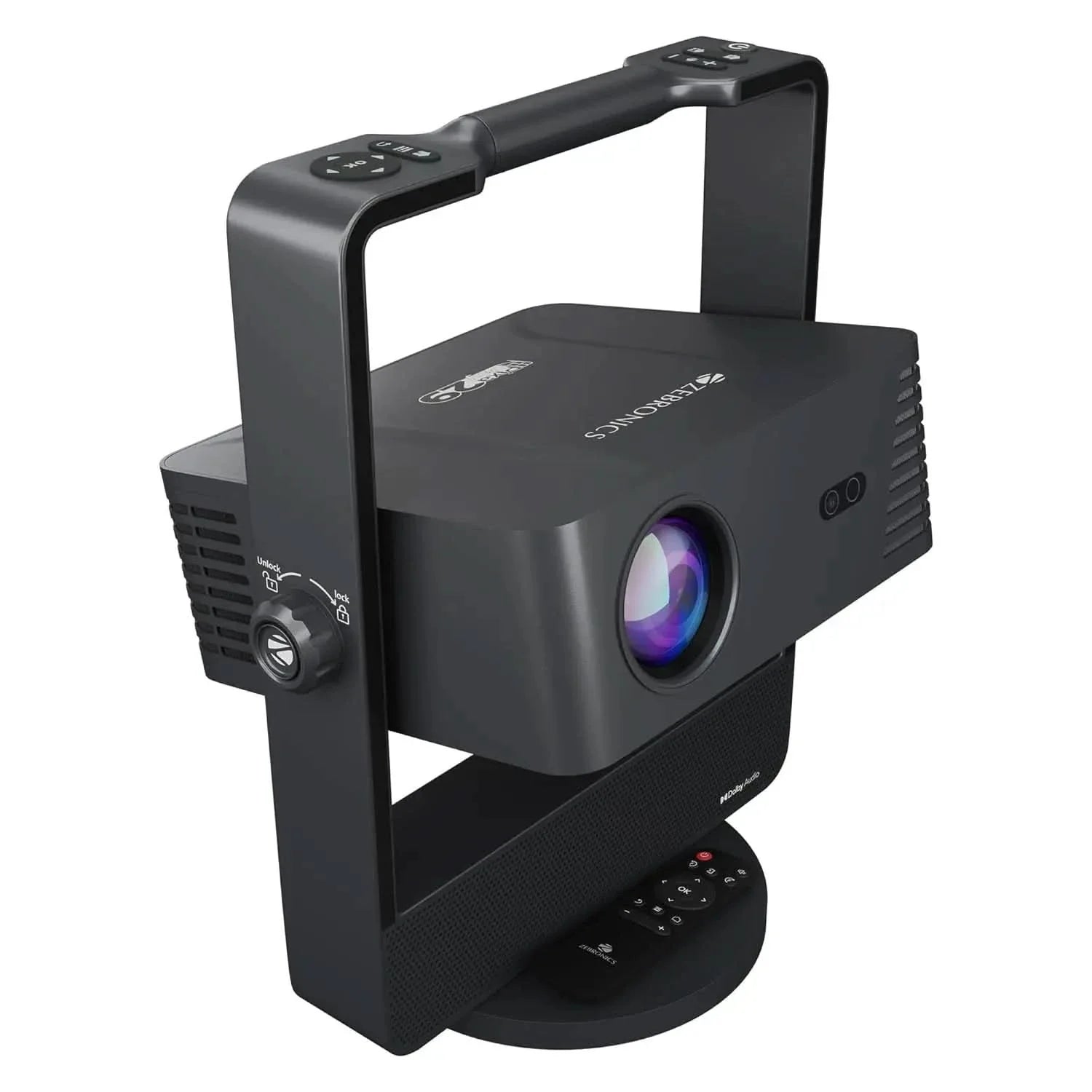 ZEBRONICS PIXAPLAY 29, Smart Projector, 14500 Lumens, Dolby Audio, 4K Support, 200 Inch Screen Size, Supports Bluetooth, HDMI, USB, WiFi, 1080p Native, Auto Focus, Keystone, APP Support, Miracas