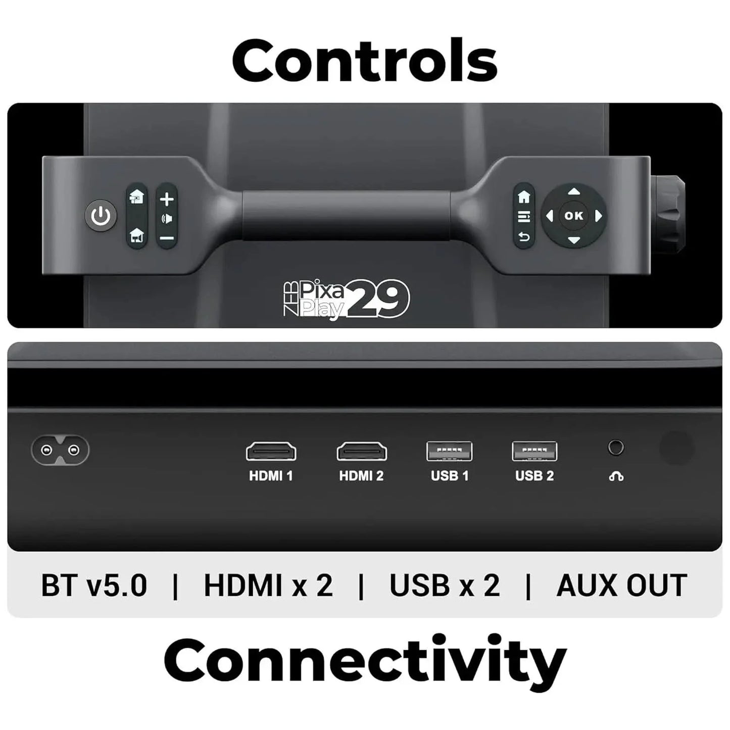 ZEBRONICS PIXAPLAY 29, Smart Projector, 14500 Lumens, Dolby Audio, 4K Support, 200 Inch Screen Size, Supports Bluetooth, HDMI, USB, WiFi, 1080p Native, Auto Focus, Keystone, APP Support, Miracas