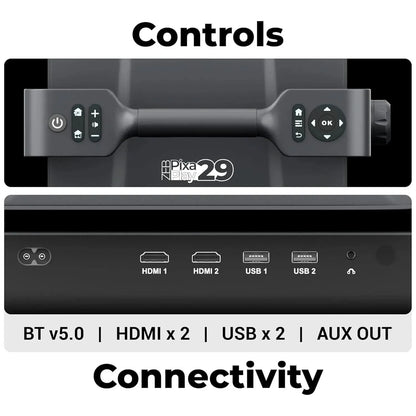 ZEBRONICS PIXAPLAY 29, Smart Projector, 14500 Lumens, Dolby Audio, 4K Support, 200 Inch Screen Size, Supports Bluetooth, HDMI, USB, WiFi, 1080p Native, Auto Focus, Keystone, APP Support, Miracas
