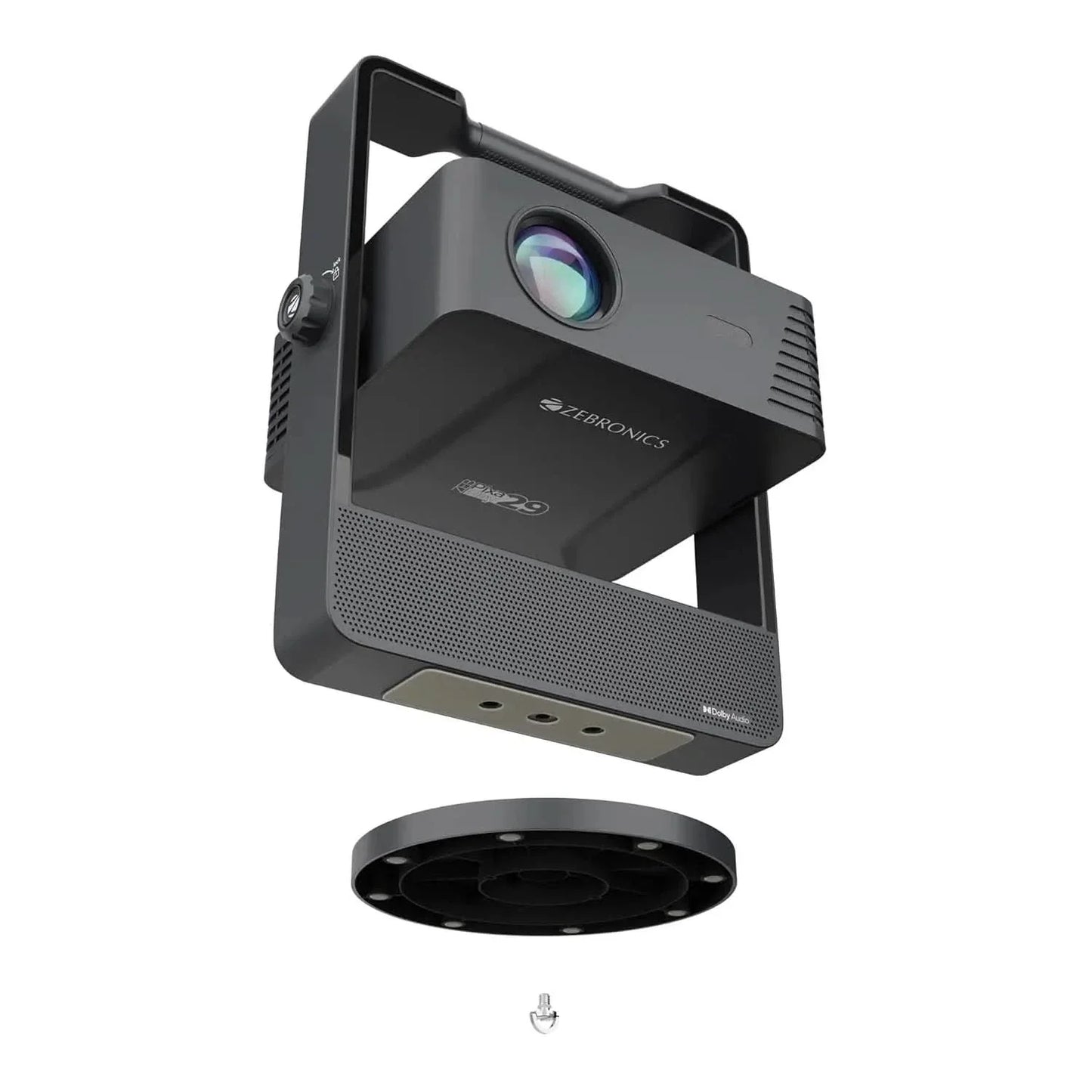 ZEBRONICS PIXAPLAY 29, Smart Projector, 14500 Lumens, Dolby Audio, 4K Support, 200 Inch Screen Size, Supports Bluetooth, HDMI, USB, WiFi, 1080p Native, Auto Focus, Keystone, APP Support, Miracas