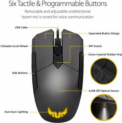 ASUS TUF M5 Wired Ambidextrous RGB Gaming Mouse ( M5 ) ( 6200DPI / 6 Macro Buttons ) ( Black )