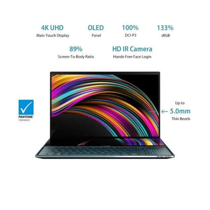 ASUS ZENBOOK PRO DUO, INTEL CORE I7 9TH GEN 15.6 INCH 4K UHD OLED TOUCH LAPTOP (32GB RAM/1TB NVME SSD/WINDOWS 10/6GB RTX 2060 GRAPHICS CARD/CELESTIAL BLUE/2.50 KG), UX581GV-HM7201T