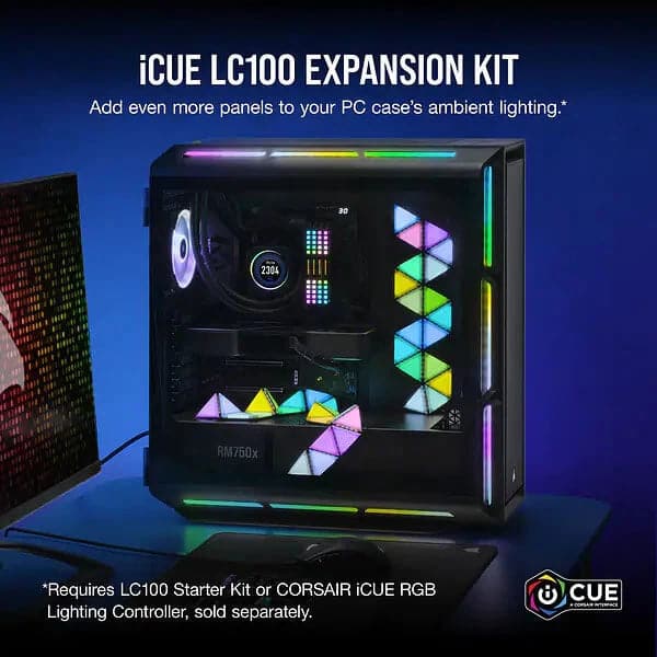 CORSAIR ICUE LC100 Mini Triangle Case Accent RGB Lighting Panels (9x Tile Expansion Kit)